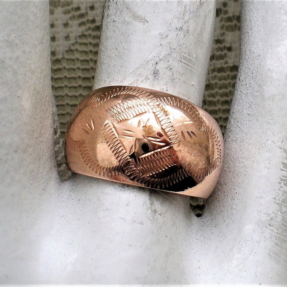 Vintage Russian Russia Soviet USSR Solid 14K 583 Pink Rose Gold Dome Band Ring